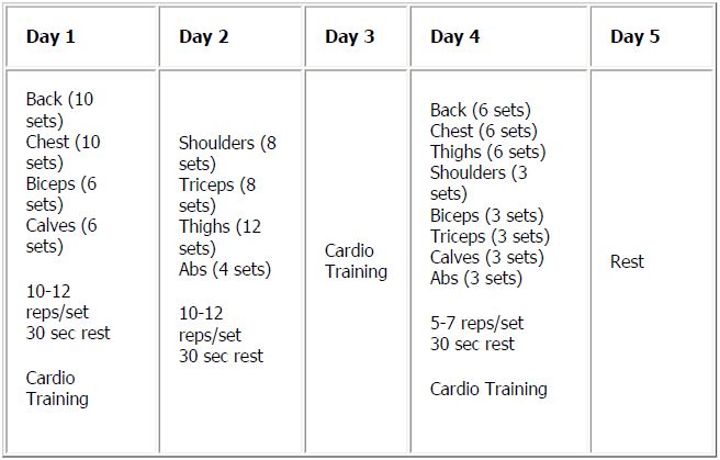 Gym Schedule For Men Chart